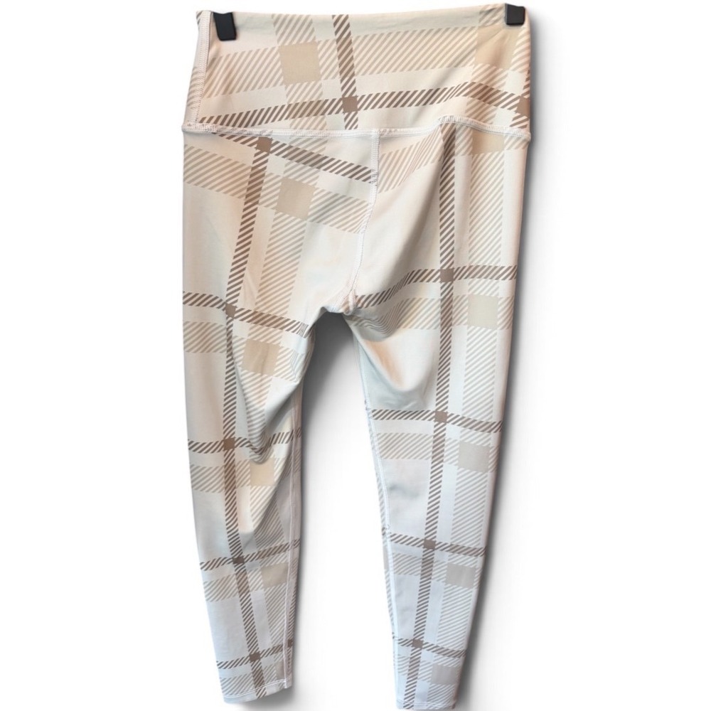 Noli Yoga High Waisted Athletic Performance Leggings Plaid Cream Tan Womens S